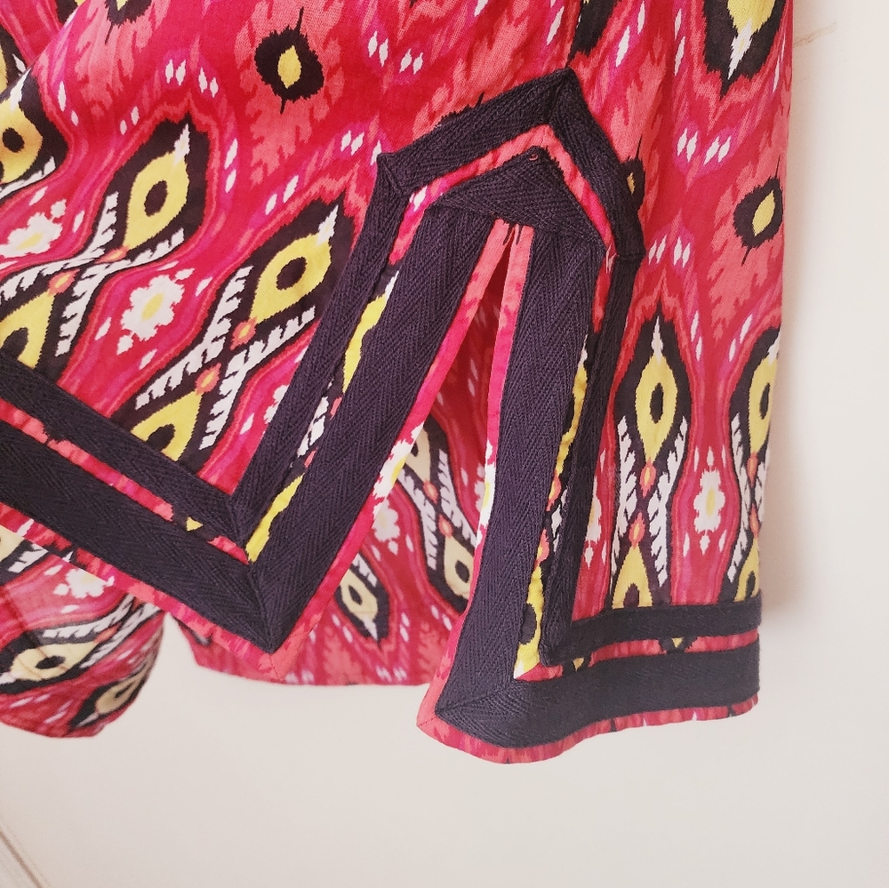 Tory Burch Ikat Long Sleeve Tunic Blouse Top Red Multi NWT Sz 0 - Picture 4 of 6